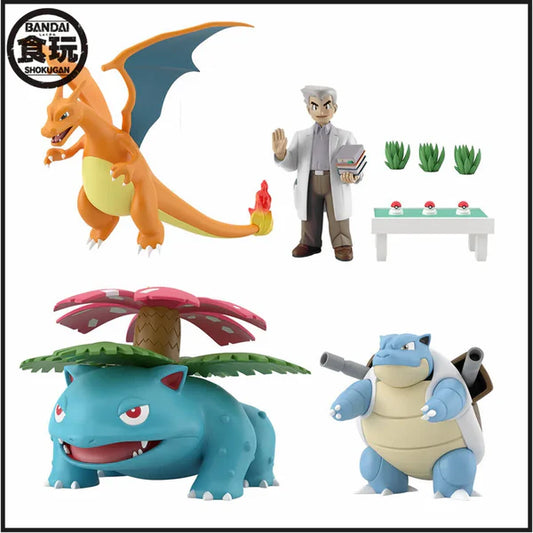 Figuren Set Bisaflor, Glurak, Turtok, Prof. Eich, Bandai Namco, Scale World